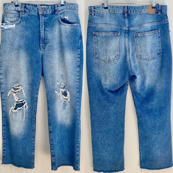 Zara Denim - Zara (US10) 100% Cotton High Waisted Distressed Straight Leg Jeans